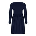 thumbnail image 4 of Lovzfmll Robe Longue Évasée à Manches Longues, Col Rond, Unie, Élégante, à Volants pour Femme, Bleu Marine, 2TG, 4 of 6