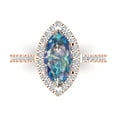 thumbnail image 2 of 2.38ct marquise cut blue moissanite 14k rose gold halo Bridal Wedding Engagement Promise Anniversary Ring for Women size 6.25, 2 of 7