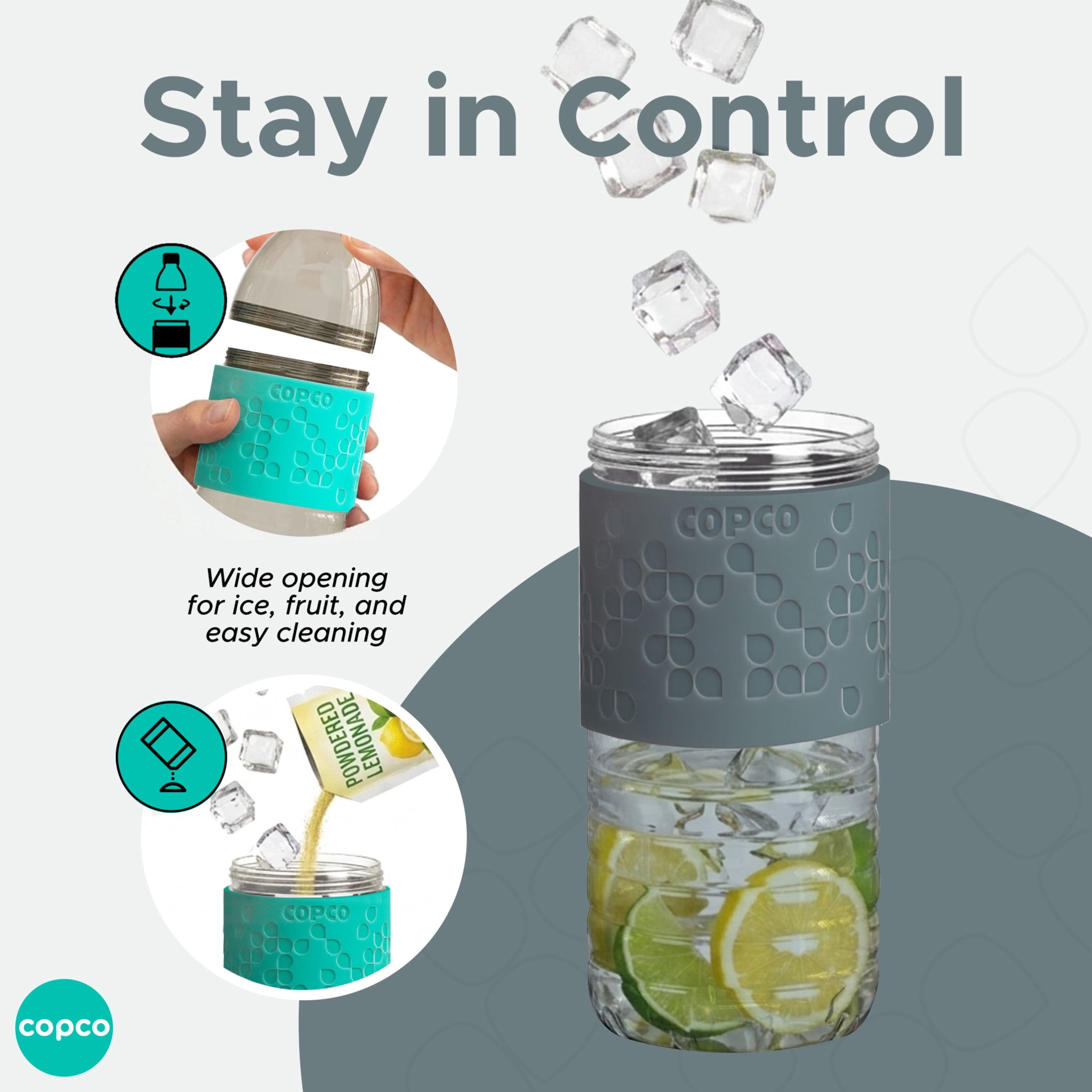 Copco Hydra 16.9 oz Water Bottle, Set of 2 - Gray & Teal, Gray/Teal