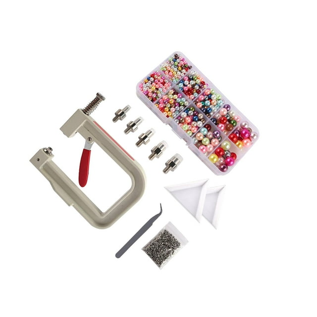QualitChoice Efficient Pearl Setting Machine Beads Nail Rivet Construction Durable Punching Tool For DIY Projects 2 Tray 1 Tweezers