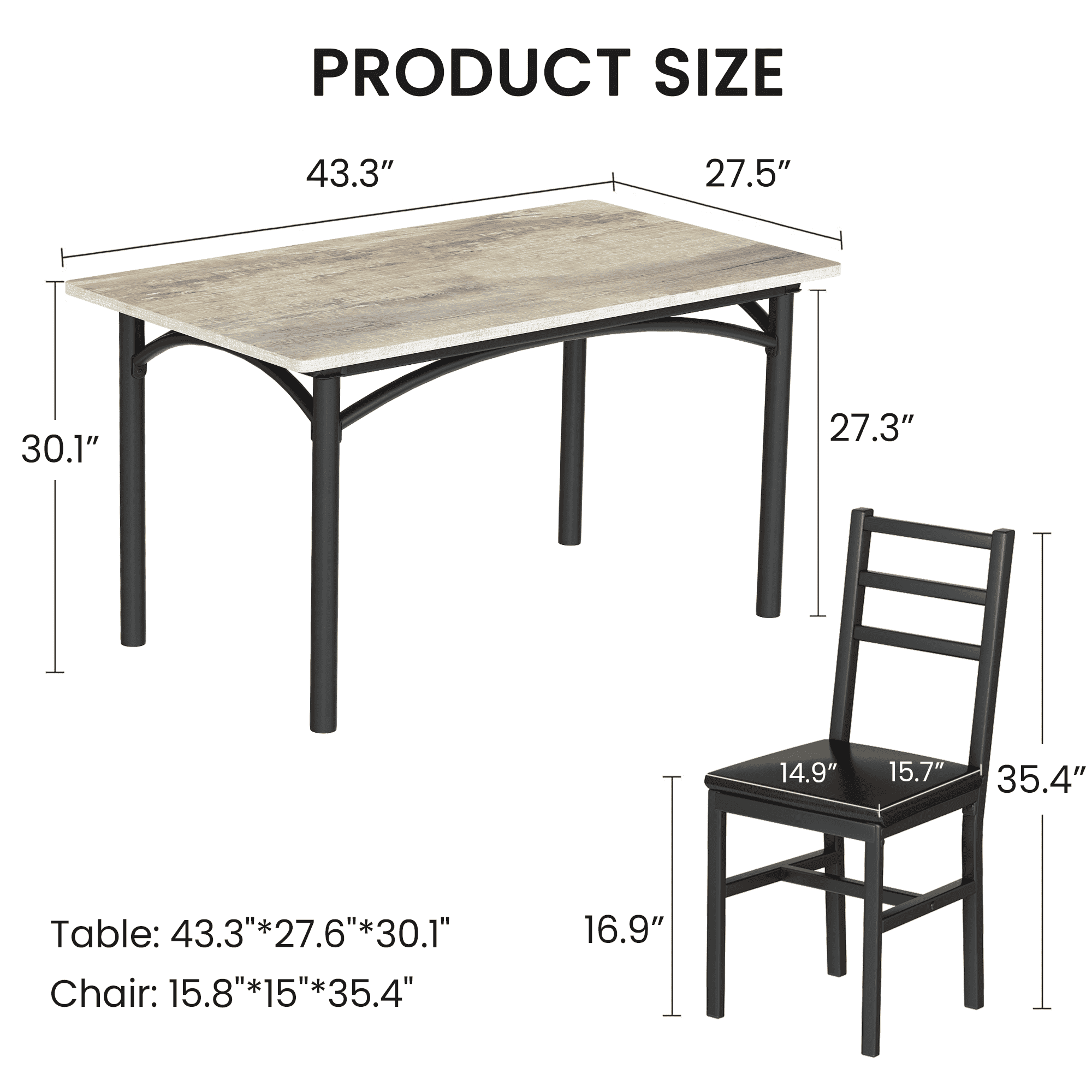 baxluxe 4-Person Dining Set, Farmhouse Kitchen Table and Chair Set, Solid Wood Dining Table with 4 PU Upholstered Chairs, Suitable for Kitchens, Apartments, Dining Rooms, Farmhouse Gray