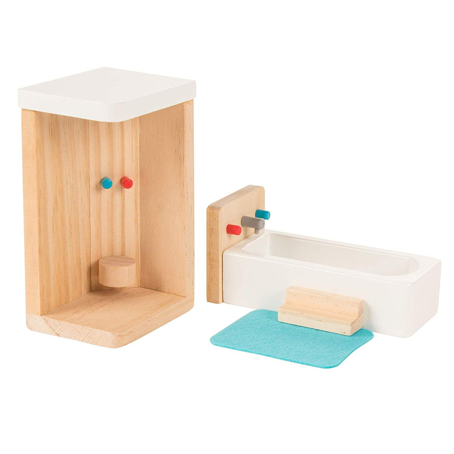 Pretend Play Miniature Playhouse Toys Bathtub 14-Piece Kids Wooden Doll House Accessories Juvale Bathroom Dollhouse Furniture Set with Shower Toilet