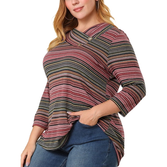 Top de punto de Rayas Boho Agnes Orinda Cuello vuelto Rojo XXL