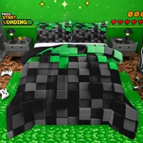 Homewish Black Green Plaid 3 Pieces Queen Comforter Set For Female Men Adults,Abstract Geometric Buffalo Ultra Soft Bedding Sets,Futuristic Cubes Bedding Comforter Set,Microfiber Bedroom Decor