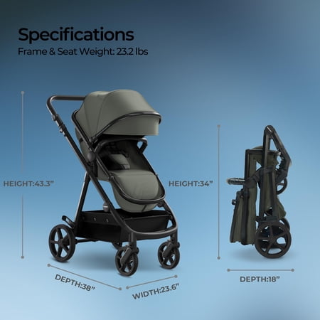 Mompush Meteor2, 2-in-1 Baby Stroller with Bassinet Mode, Adjustable Handle and Footrest, Forest, 23.2LB, Unisex