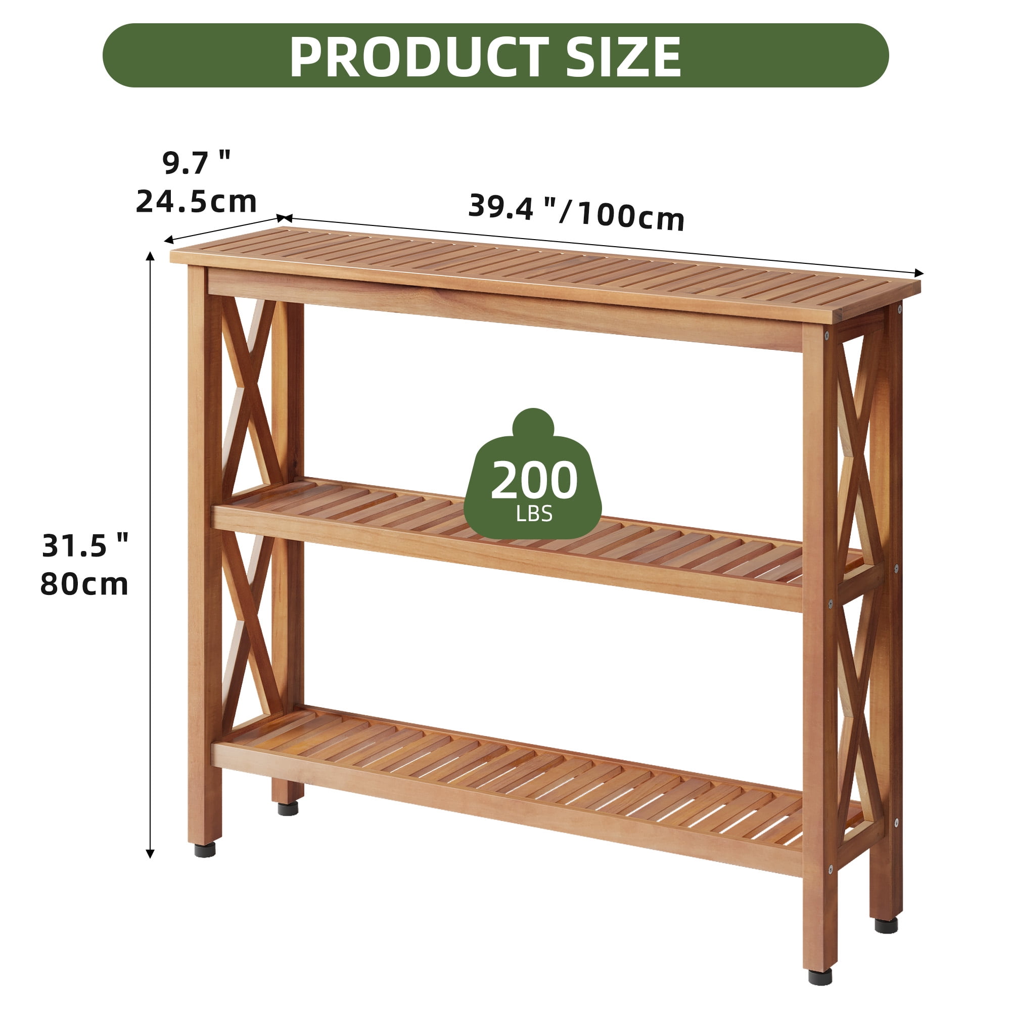 Uforic 39.4" Outdoor Console Table with Storage Shelves, Weatherproof Wood Side Table, Natural