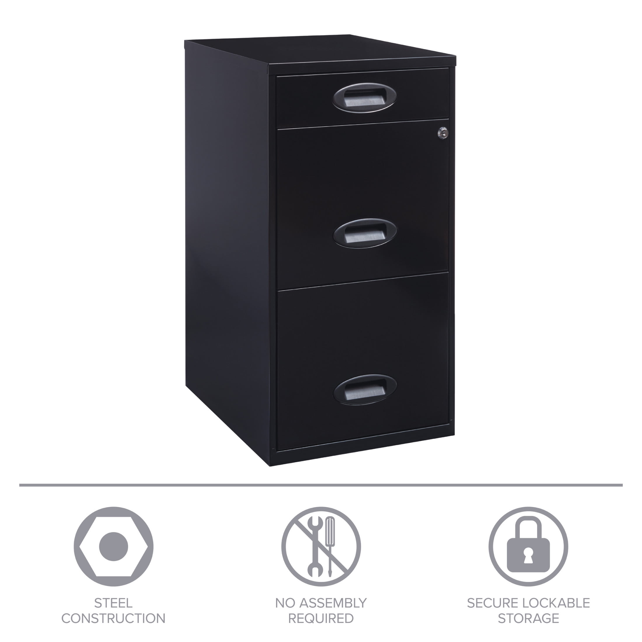 Space Solutions 3 Drawer Letter Width Vertical File Cabinet with Pencil Drawer, Black