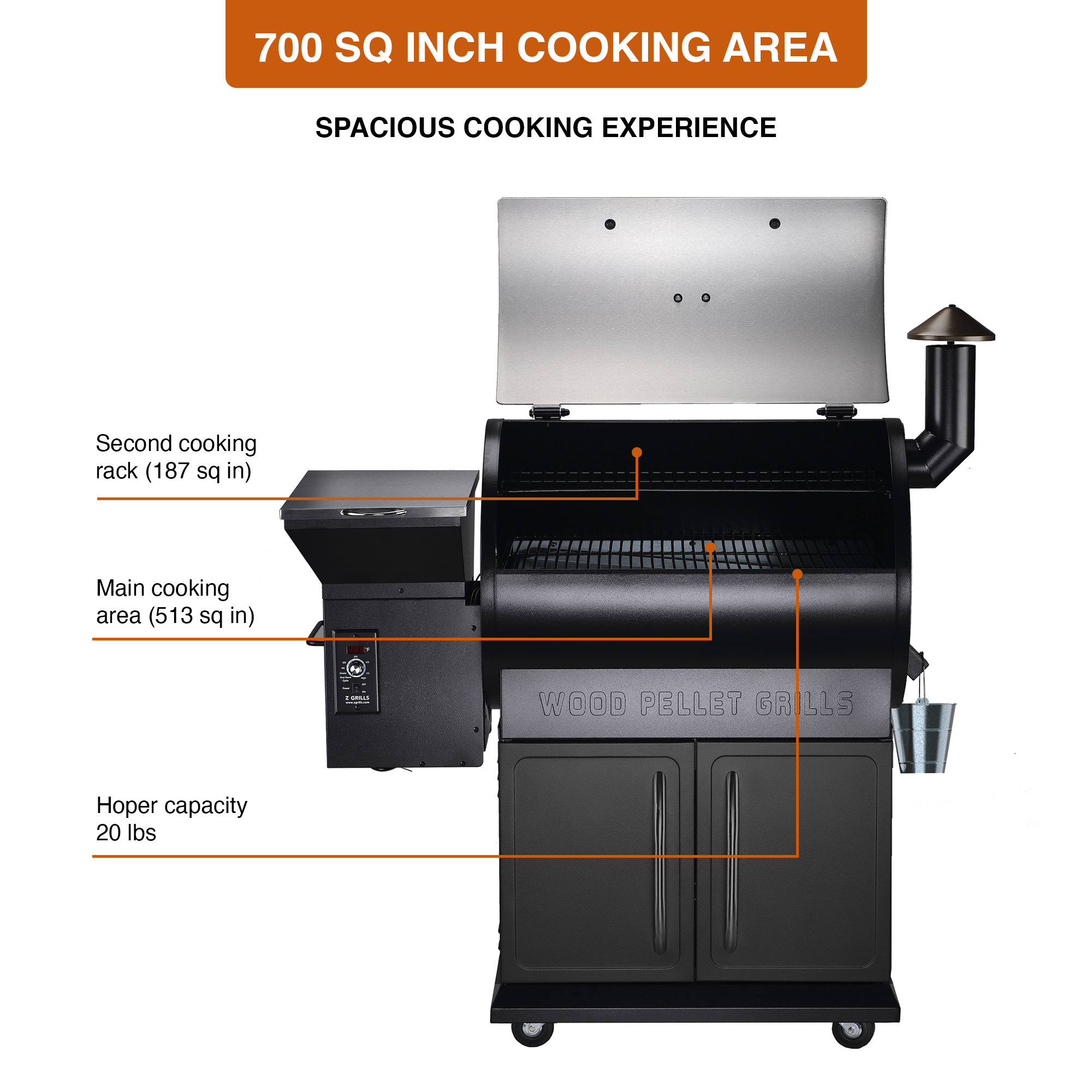 Z Grills ZPG-700E Wood Pellet Grill & Smoker 700 sq in 8 in 1 BBQ Auto Temperature 2020 Model Cover included in Stainless - image 5 of 10
