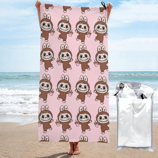 Toalla de playa Labubu, suave, de secado rápido, resistente a la arena, para natación, piscina, yoga, gimnasio, camping, toallas de baño ligeras, regalo para niños, niñas, niños y adultos, 31,5 x 63