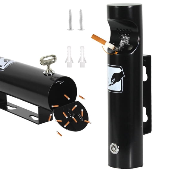 VIVIHEYDAY Wall Mounted Ashtray Outdoor Stainless Steel Cigarette Butt Receptacle – Commercial Smoking Disposal Bin for Restaurants, Hotels, Offices, Bars & Public Areas (Black)