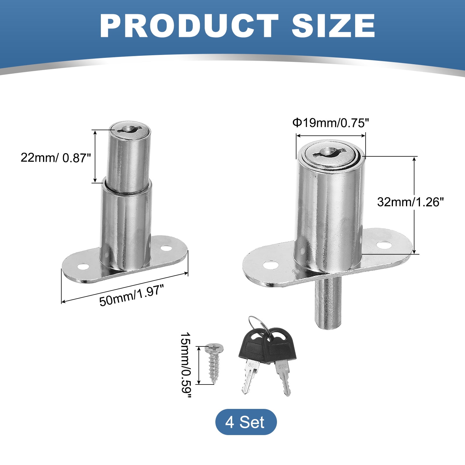 Push Plunger Lock with Keys & Screws & Locking Ring Keyed Different for Window Barn Drawer Cabinet Garage 1-1/4"x1.25"