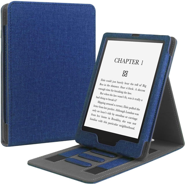 YSTIANN Étui pour 5e-10e Génération, Couverture à Rabat avec Réveil/sommeil Automatique pour Modèles 6 Pouces (2012-2018) - Vision Multi-Angle et Doubles Sangles pour Lecture Mains Libres, Bleu Marine WJ85-4629