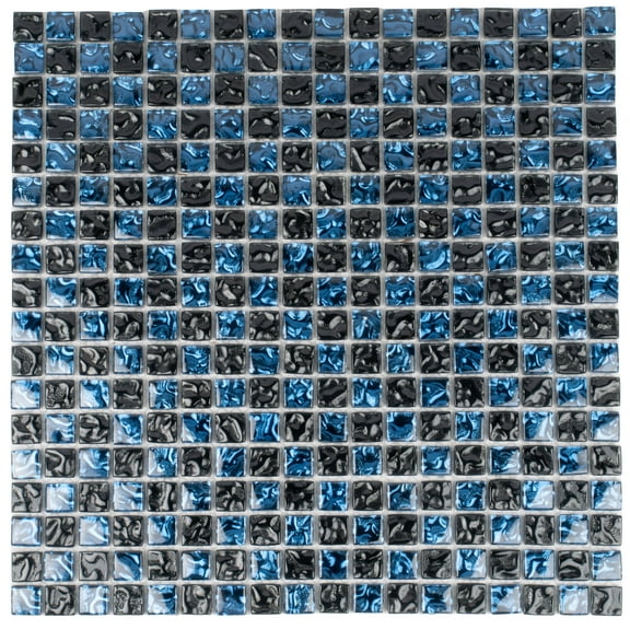 5 pack Blue and Black 11.7-in. x 11.7-in. Polished Glass Mosaic Floor and Wall Tile (4.75 Sq ft/case)