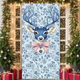 thumbnail image 6 of Blue Reindeer Door Cover Christmas Decoration, 36x71 Inch Winter Holiday Deer Banner with Pink Bow and Floral Background, Xmas Front Door Wall Decor for Home Party, 6 of 9