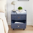 thumbnail image 4 of Wirrytor Vintage Short Nightstand with 2 Drawers, Bedside Table 2 Drawer Dresser with Embossed Pattern, Storage End Table with Wooden Legs for Bedroom & Living Room,Blue, 4 of 9