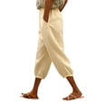 thumbnail image 3 of Casual Pants for Women Summer Fashion Plain Color Cotton Linen Elastic Seven Length Beach Casual Pants, 3 of 5