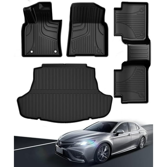 IKABEVEM Car Floor Mats & Cargo Liner Fit for Toyota Camry FWD 2018-2025 Row Trunk Mat Full Set TPE All Weather Protection