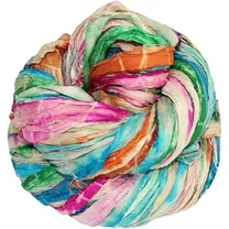 Knitsilk Shibori Sari Silk Ribbon Yarn-Multicolor|Best for Crochet, Knitting, and Embroidery,and Jewelry Making |Sustainable and Unique Texture Ribbon Yarn|50 GMS-30 Yards,Pack of 1