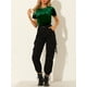 thumbnail image 5 of Camiseta de terciopelo de mujer Inspire Chic para fiesta, cuello redondo, manga corta, casual, M, verde, 5 of 8