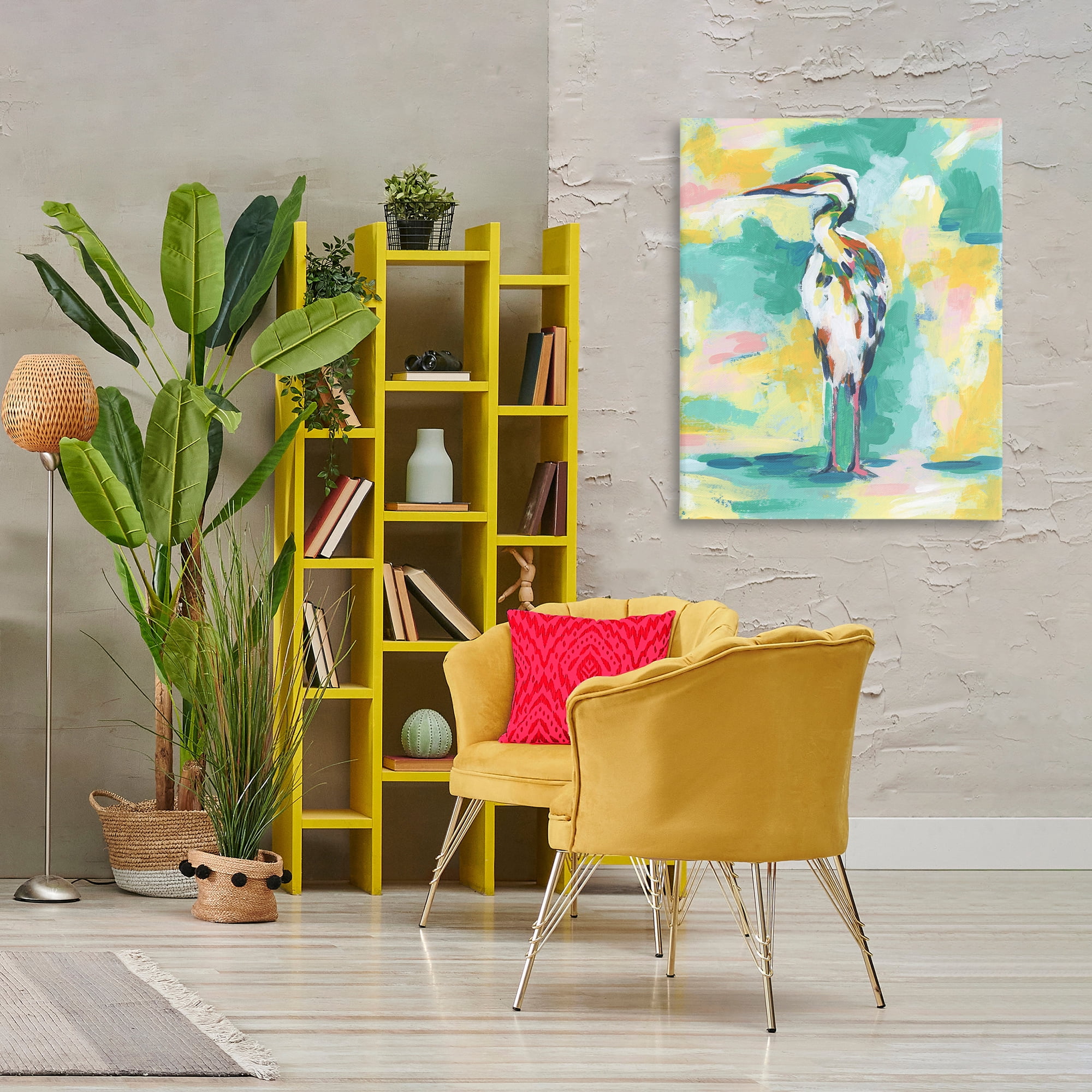 Stupell Industries Blue & Yellow Crane Animals Painting Wrapped Canvas Art Print Wall Art, 30 x 40
