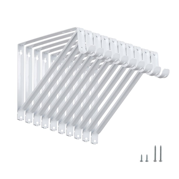 HOME MASTER HARDWARE Soportes para estantes y barras para armario de alta resistencia, soporte para estantes de armario montados en la pared con soporte para estanterías con varilla, color blanco con