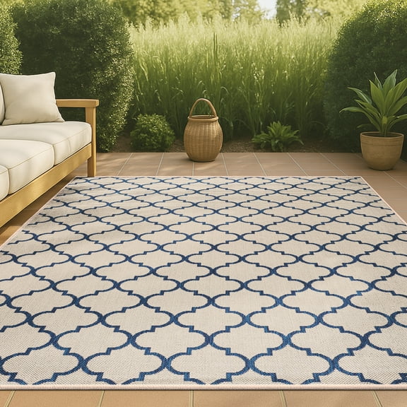 JONATHAN Y SANTA MONICA 4 x 6 Area Rug, Arabesque Ogee Trellis - Beige/Navy, SMB122A-4