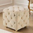 thumbnail image 3 of LEHZROAJ Button Tufted Velvet Vanity Stool with Metal Legs, Modern Makeup Ottoman, Upholstered Foot Rest Footstool for Living Room Bedroom （Beige）, 3 of 9