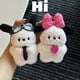 thumbnail image 4 of LLavero de felpa Kawaii Sanrio Pochacco, muñeco de dibujos animados, llavero de perro piloto, colgante de mochila de coche, regalo de Navidad para pareja de niños, 4 of 4