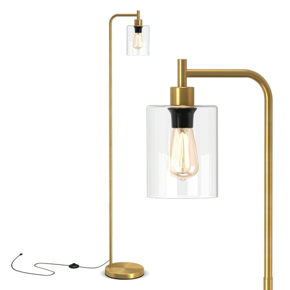 Gymax Industrial Floor Lamp w/ Hanging Glass Lampshade and Foot Switch Modern