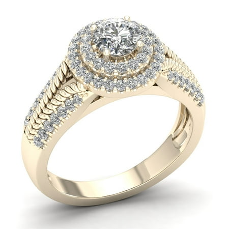 Imperial 3/4ct TDW Diamond 10K Yellow Gold Double Halo Engagement Ring