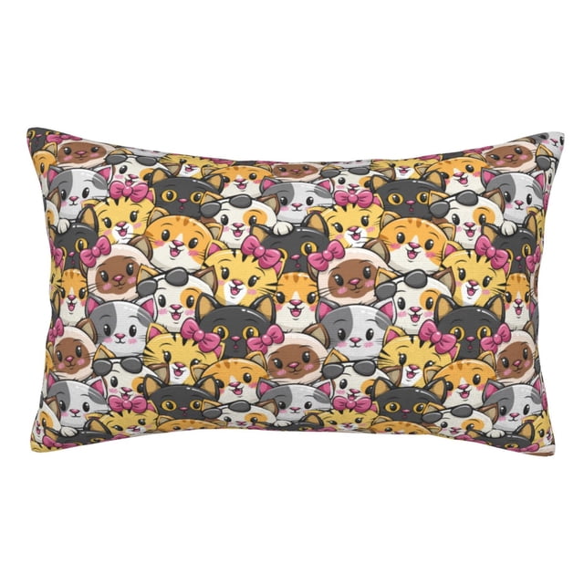 Fotbe Cute Cat Funda de Almohada Decorativa Estilo Occidental, Lujo en Algodón, Fundas para Almohadas King, Cojín Estampado para Decoración del Hogar-14"x20"