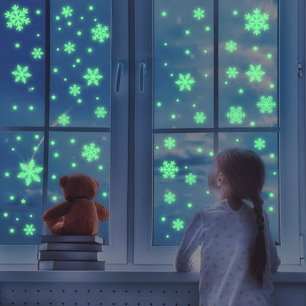 Gwong Decoración hogareña Etiqueta engomada adorable de la ventana de la forma del copo de nieve Pegatina de PVC impermeable luminosa Decoración de la etiqueta engomada para el hogar Gwong 21079679