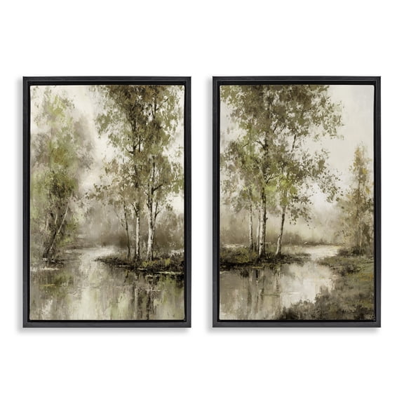 Stupell Industries Idyllic Spring Forest 2 Piece Black Framed Floater Canvas Set, design by T.C. Chiu, 25 x 17