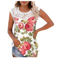 thumbnail image 1 of Camiseta sin mangas de encaje con estampado de mujer Camiseta sin mangas de empalme de cuello redondo Camiseta ligera y cómoda delgada OAVQHLG3B Store lin121212, 1 of 5