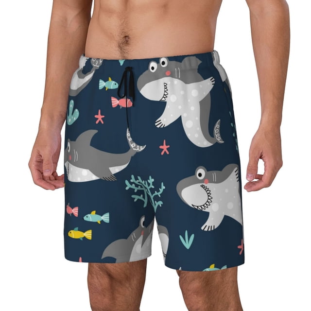 Fotbe Friendly Smiling Sharks Traje de Baño para Hombre – Shorts de Natación de Secado Rápido con Forro y Bolsillos-XX-Large