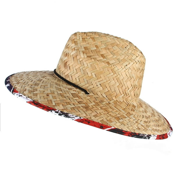 Wei Straw Hat For Men And Women Lifeguard Sun Hat Summer Beach Hat Wide Brim Military Green Pattern Patch Print