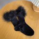 thumbnail image 5 of Calcetines de algodón acanalado YONGSHENG hasta la pantorrilla para mujer Kawaii con plumas peludas, 5 of 5