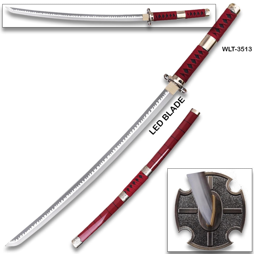One Piece Roronoa Zoro Wado Ichimonji Cosplay Sword – 41" LED Light-Up Wood Blade Katana Replica with Scabbard 41 in