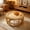 Natural, variant on WanKaMom Round Wooden Coffee Table Set, Woven Rattan Boho Living Room Furniture, Vintage Style with Curved Solid Wood Legs, Perfect Center Table for Small Spaces