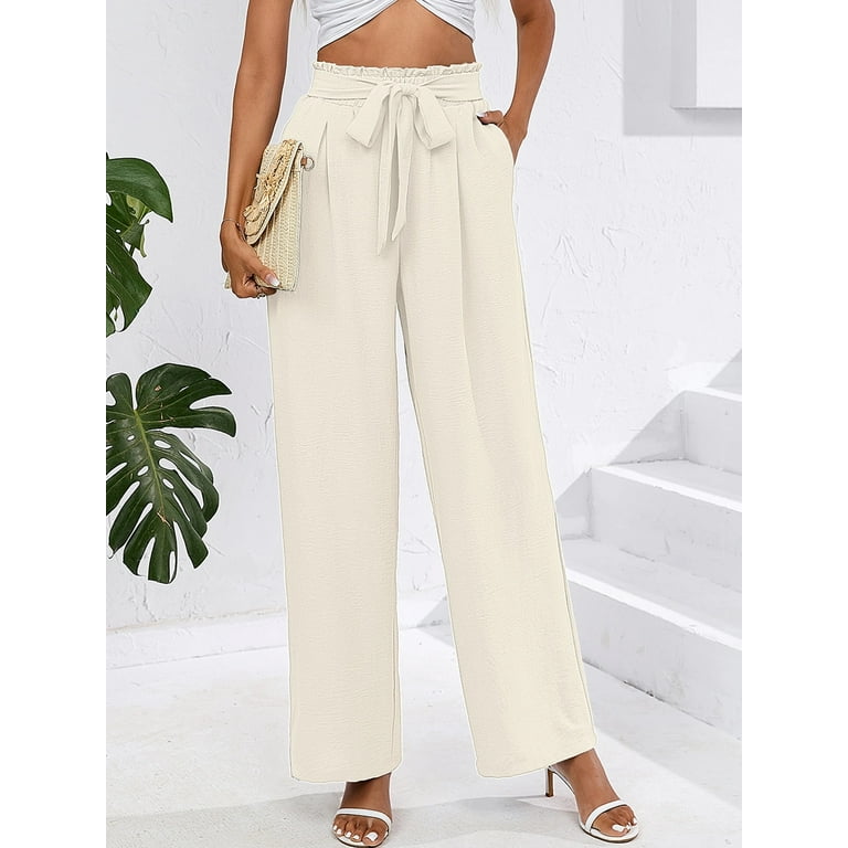 Woman's Casual Full-Length Loose Pants Solid Stretchy High Waist Trousers  Wide Leg Pants Sweatpants with Pockets