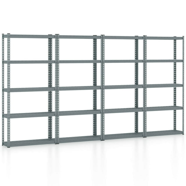 Costway 4 PCS 5-Tier Heavy Duty Storage Shelf Storage Utility Rack Shelf with Anti-tipping Device Grey