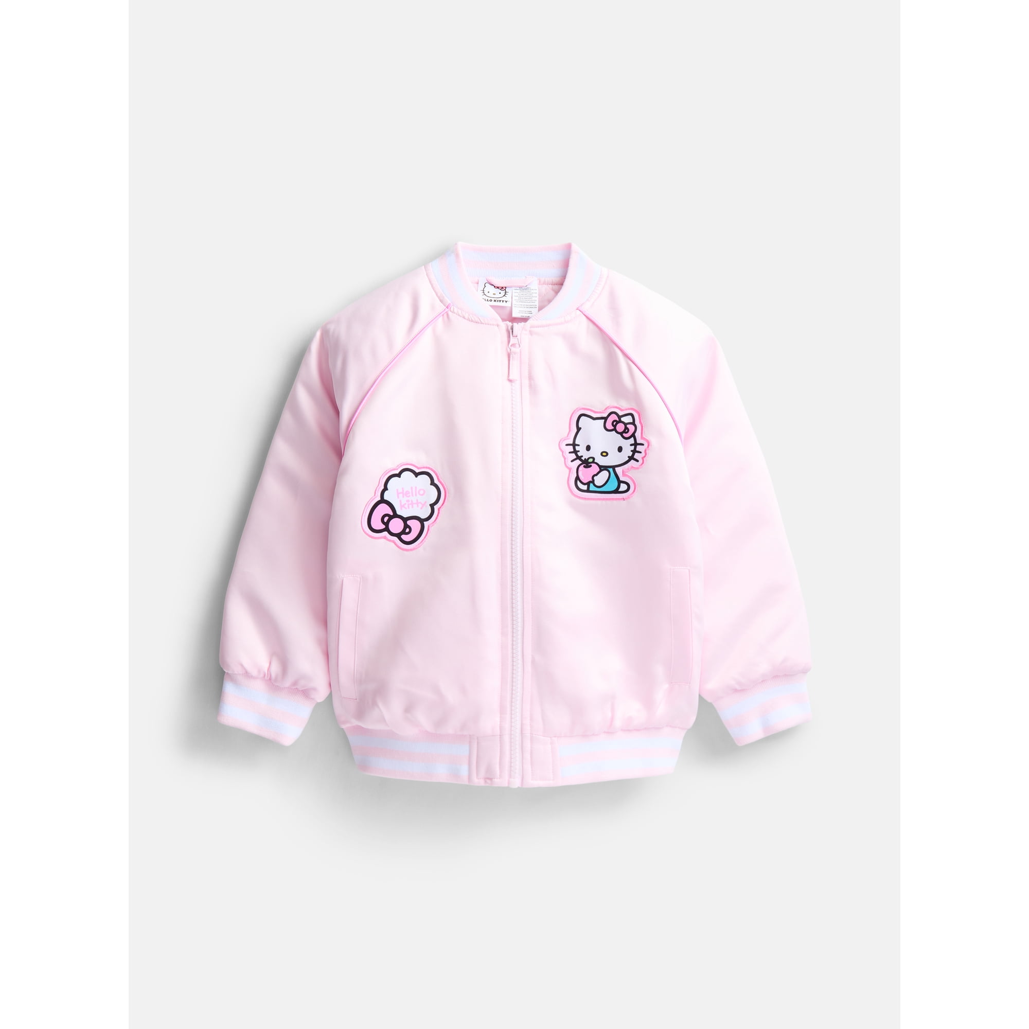 Hello Kitty Girls Graphic Patch Varsity Sateen Jacket with Long Sleeves Sizes 4-12