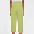 thumbnail image 7 of Spring Summer Linen Pedal Pushers For Women High Waist Straight Leg Side Button Design Breathable Casual Beach Capris Green S, 7 of 7