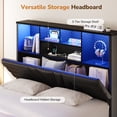 thumbnail image 5 of Queen Gaming Bed Frames with 4 Drawers and Storage Headboard, Faux Leather Upholstered Platform Beds with RGB LED Lights & Charging Station, Esports-Style Queen Size Bed Frame, Black, 5 of 9