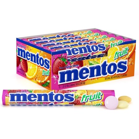 Mentos Candy  Mint Chewy Candy Roll  Fruit  Non Melting  Holiday  Party  Concessions  Office  14 Pieces (Bulk Pack of 15) - Packaging May Vary