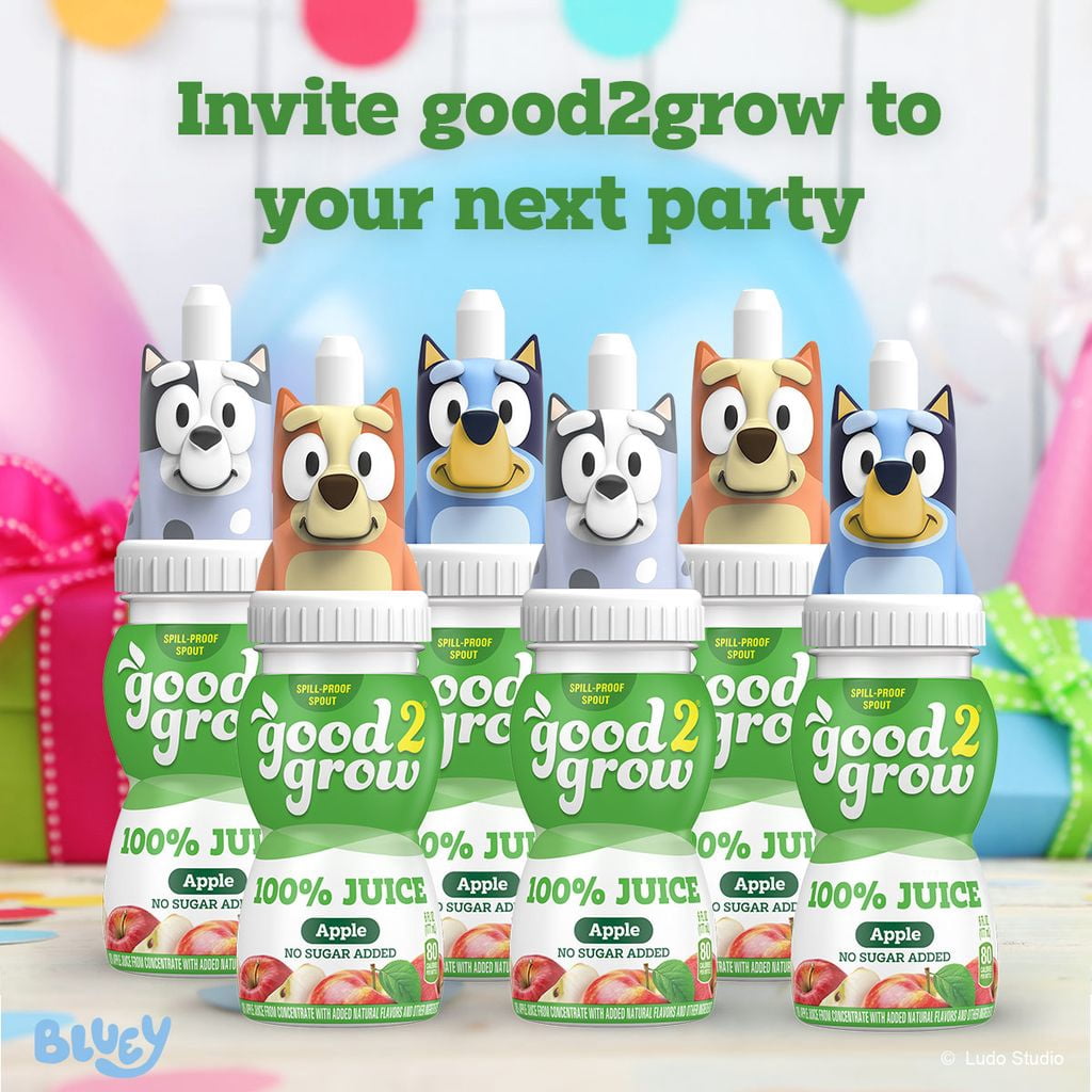 good2grow Bluey 100% Apple Juice Party Pack, 6 fl oz Bottles (Pack of 12)