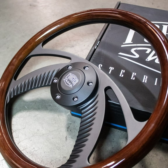 14" Steering Wheel Matte Black Archer Dark Wood Grip"