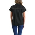 thumbnail image 3 of Camisa de mezclilla para mujer INSPIRE CHIC con cuello tipo polo, manga corta y botones, color negro, 3 of 6