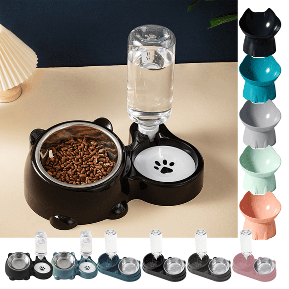 CuiLiyq Pet Feeders and Water Dispenser,Removable Bowl and Automatic Water Dispenser, Pet Feeder and Waterer for Cats and Dogs (Black)