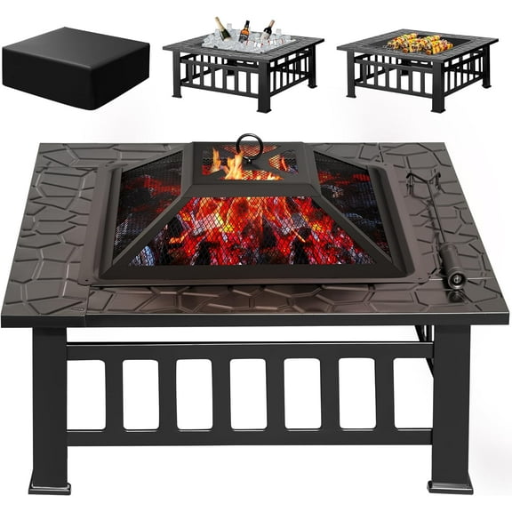 YEXJ Fire Pit 32 Inch Outdoor Firepit Table Metal Fireplaces for Outside Patio